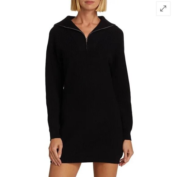 Wayf Dresses & Skirts - WAYF “Diana” Quarter-Zip Ribbed Black Sweater Dress – Size Small – NWOT